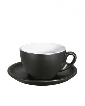 Ceasca si farfurie de cappuccino din portelan, negru mat, 100 ml, colectia Roma - CILIO